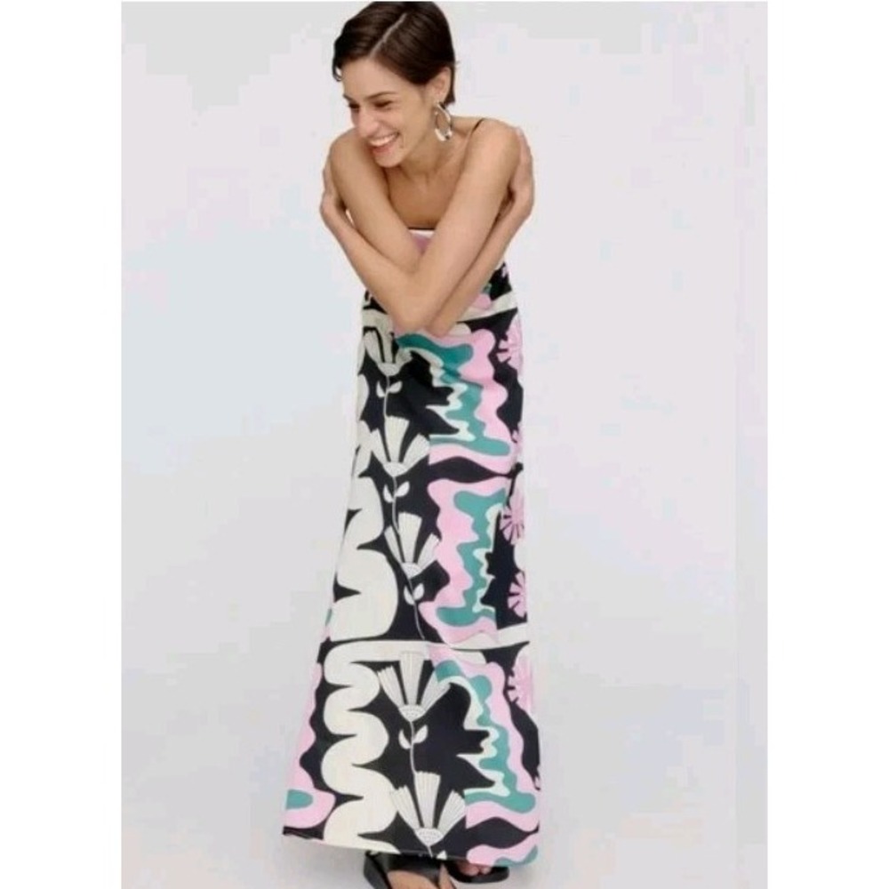 Oopscool Dress XS Maxi Graphic Print‎ Satin Bohemian Cottage Core Anthropologie